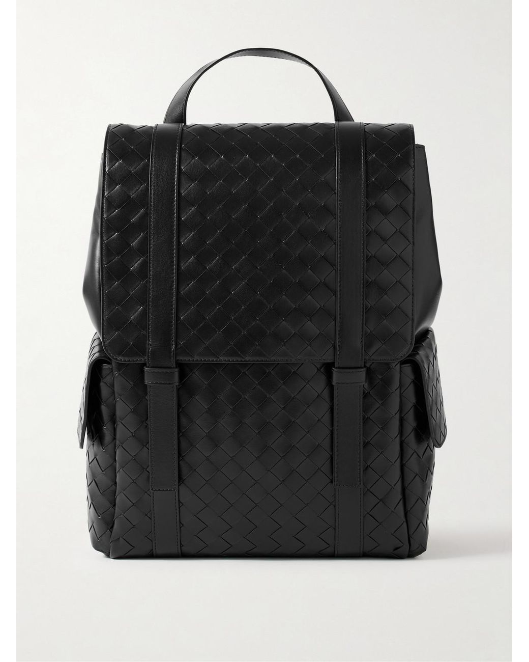 Bottega Veneta Black Intrecciato Leather Backpack for men