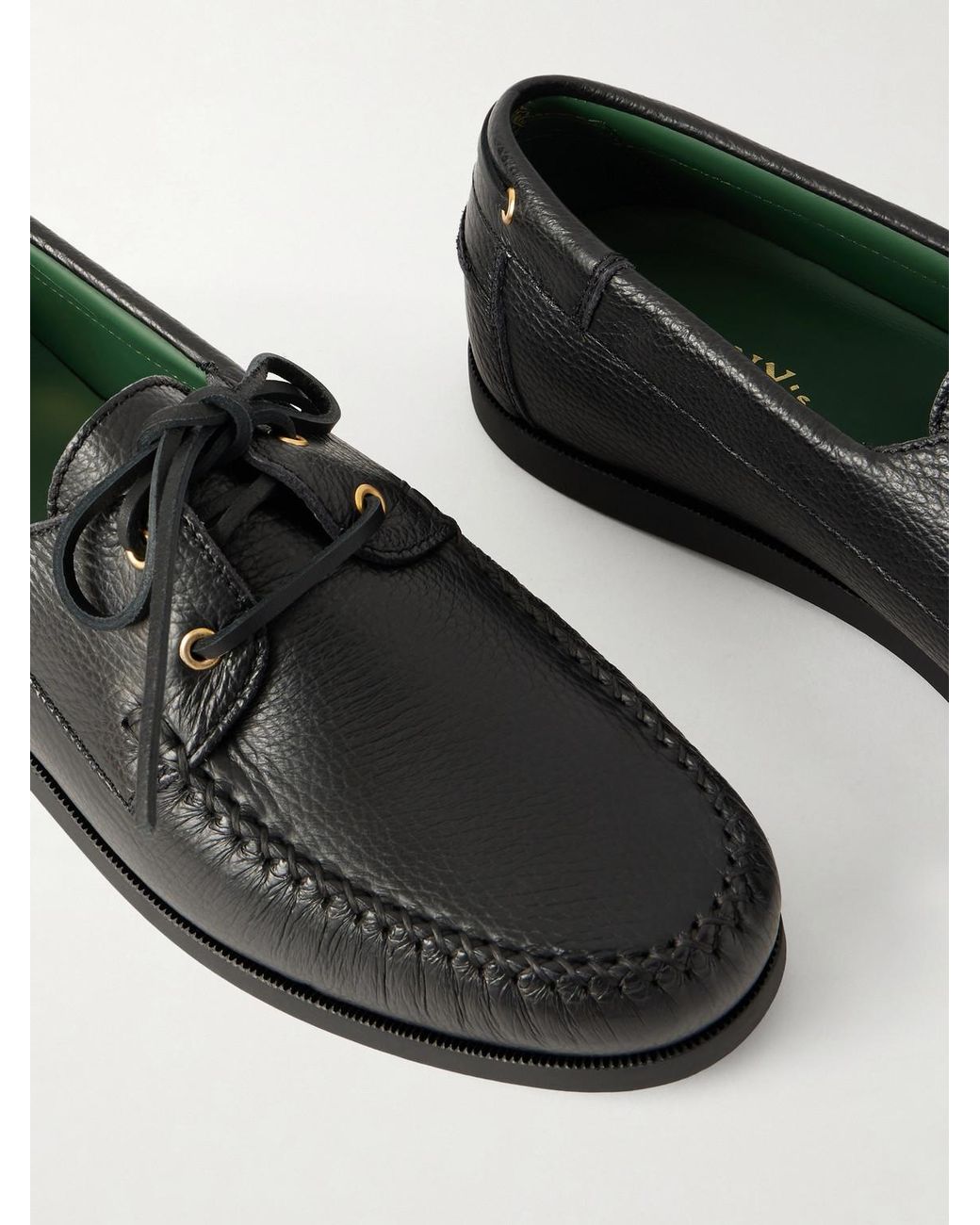 VINNY'S Black Boatman Full-grain Leather Boat Shoes for men