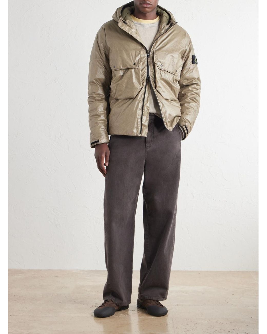 Stone Island Natural Logo-Appliquéd Padded Garment-Dyed Light Nylon 3L-Tc Hooded Down Jacket for men