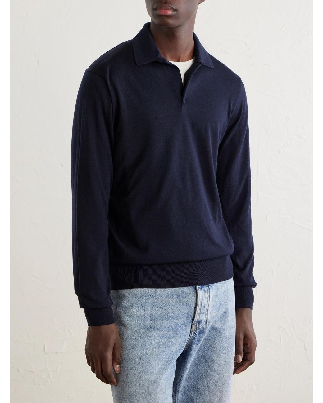 Sease Blue Lasca Virgin-Wool Polo Shirt for men