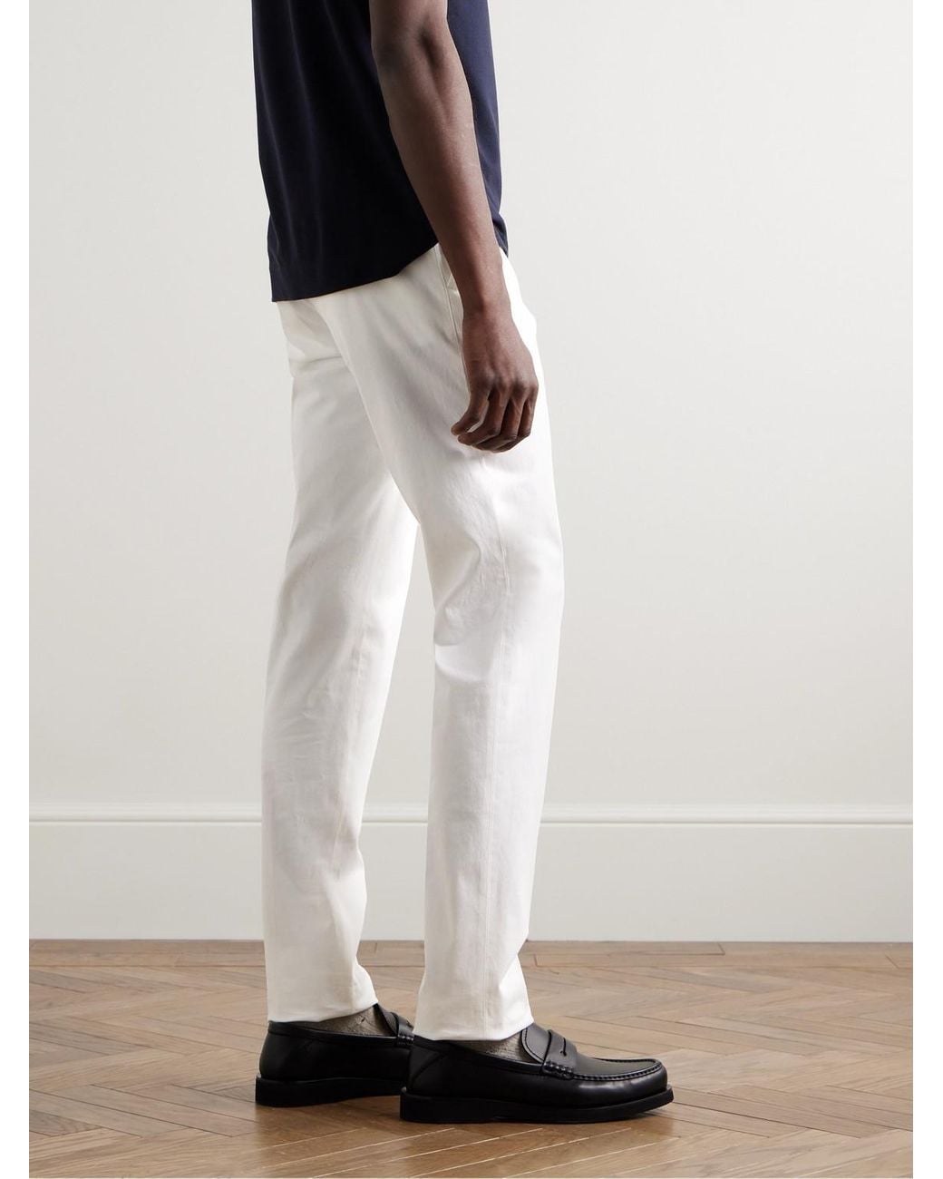 Zegna White Slim-Fit Straight-Leg Cotton-Twill Trousers for men