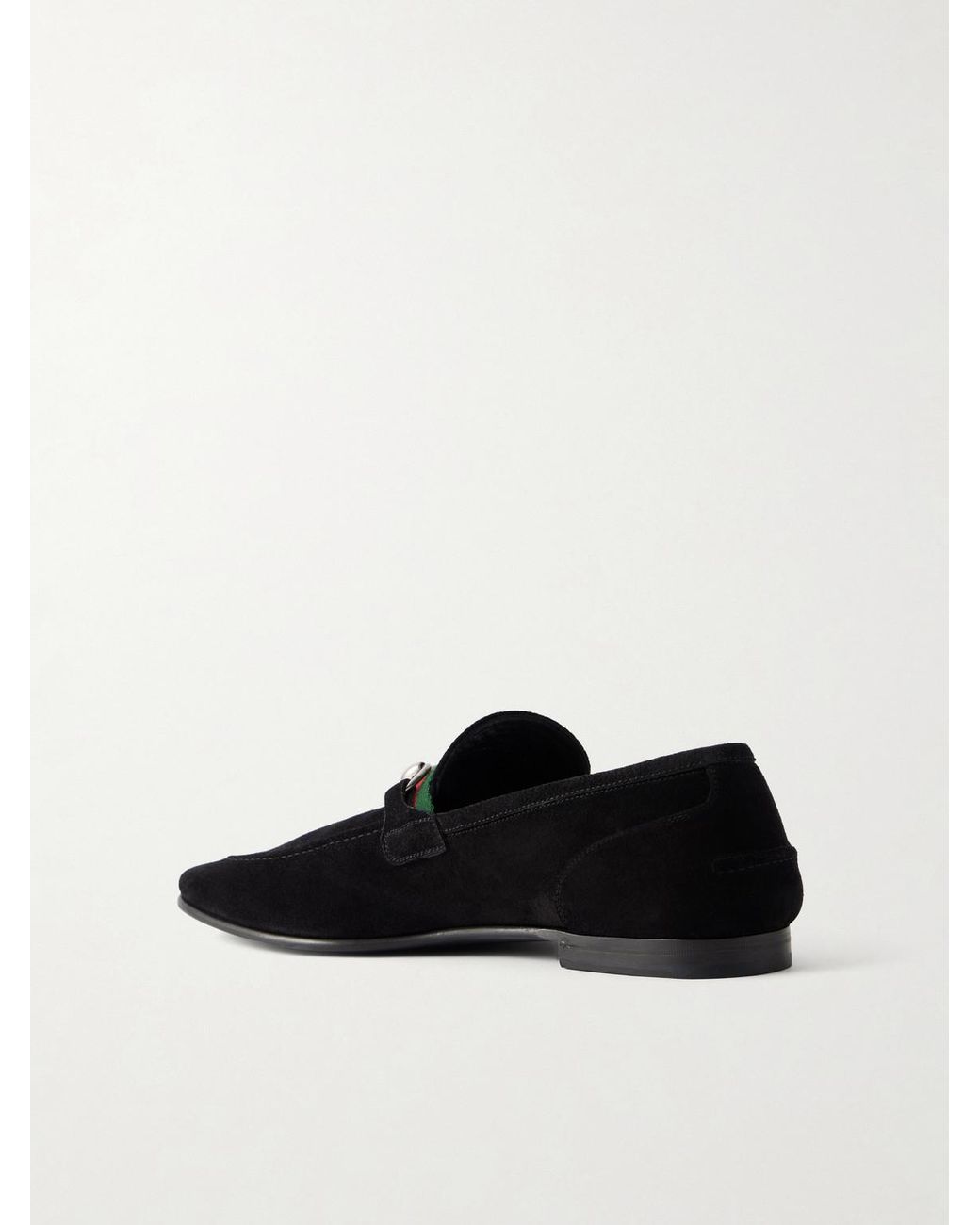 Gucci Black Como Horsebit-Embellished Web-Trimmed Suede Loafers for men