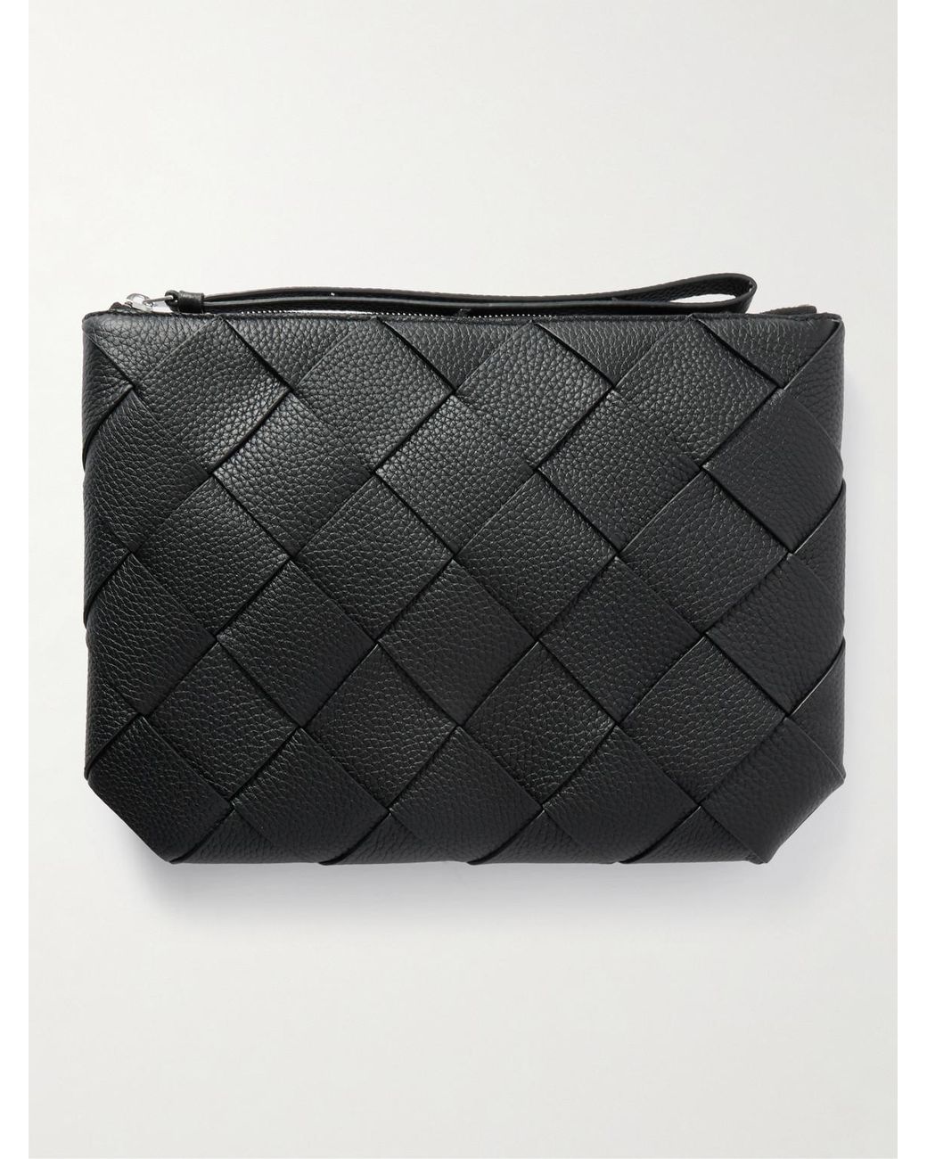 Bottega Veneta Black Diago Intrecciato Full-Grain Leather Pouch for men