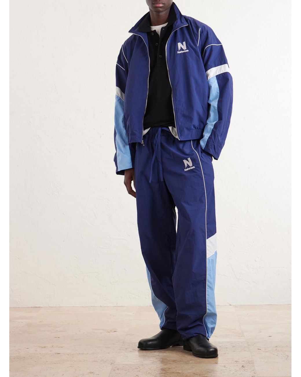 NAHMIAS Blue Straight-Leg Logo-Embroidered Nylon Trousers for men