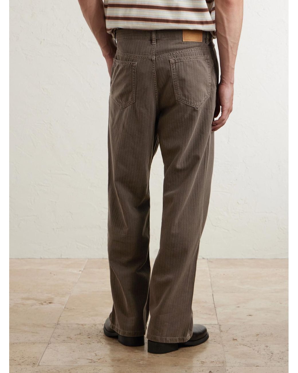 Jeanerica Brown Genua Wide-Leg Herringbone Cotton-Blend Trousers for men