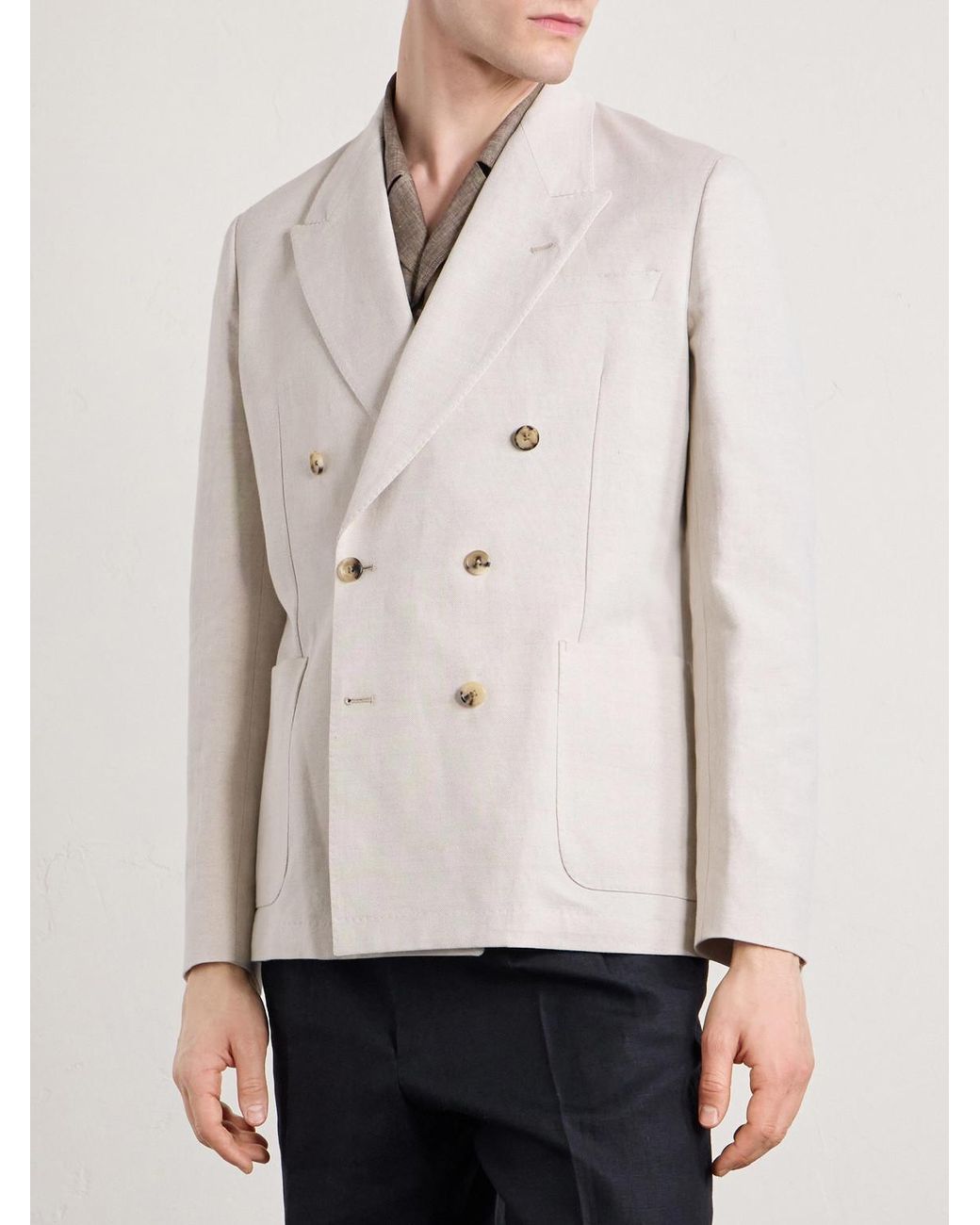 Paul Smith Natural Double-Breasted Linen And Cotton-Blend Blazer for men