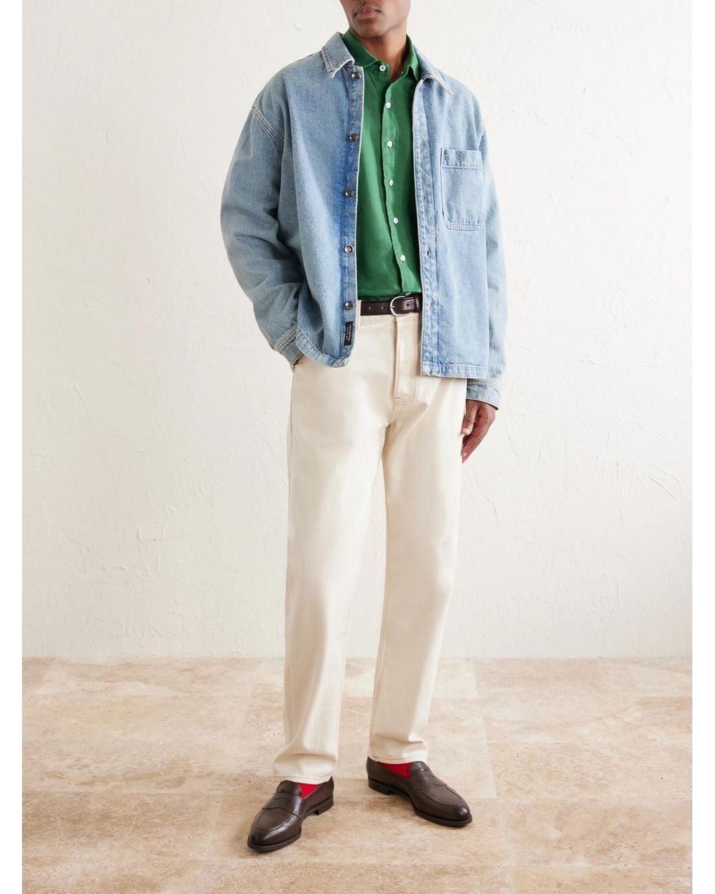 Drake's Green Linen Shirt for men