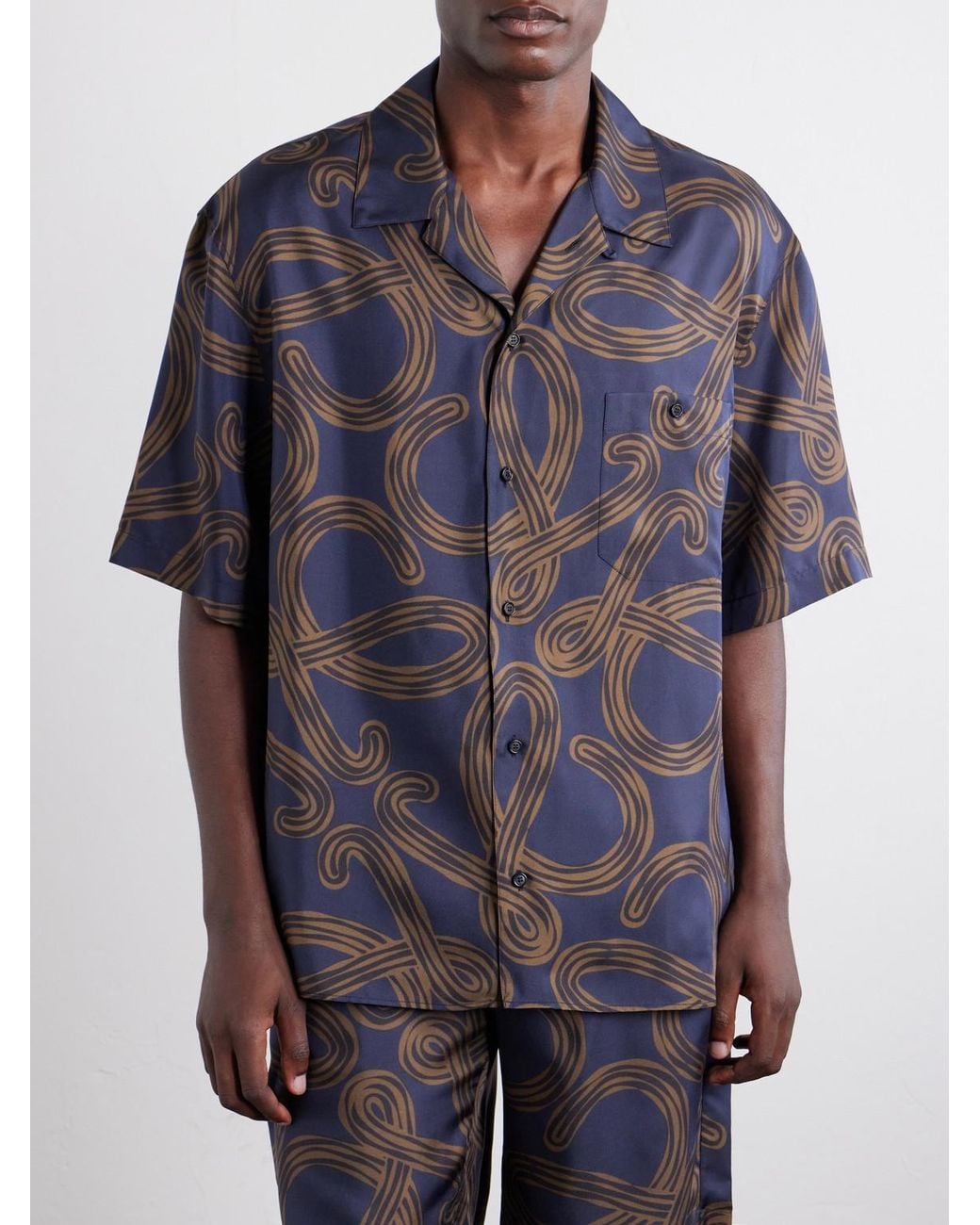 Loewe Blue Paula's Ibiza Convertible-Collar Printed Silk-Satin Shirt for men