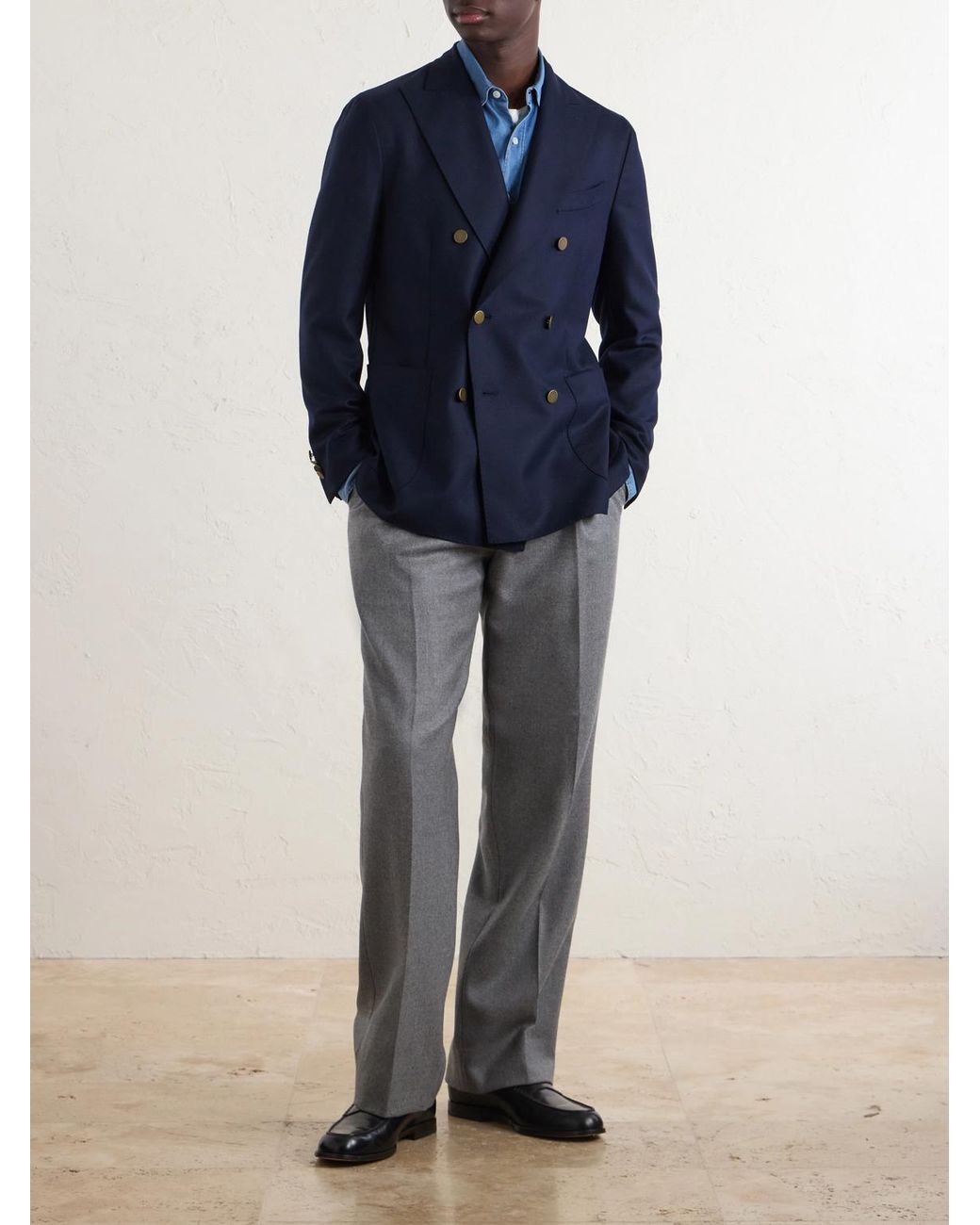 Boglioli Blue Double-breasted Virgin Wool-hopsack Blazer for men