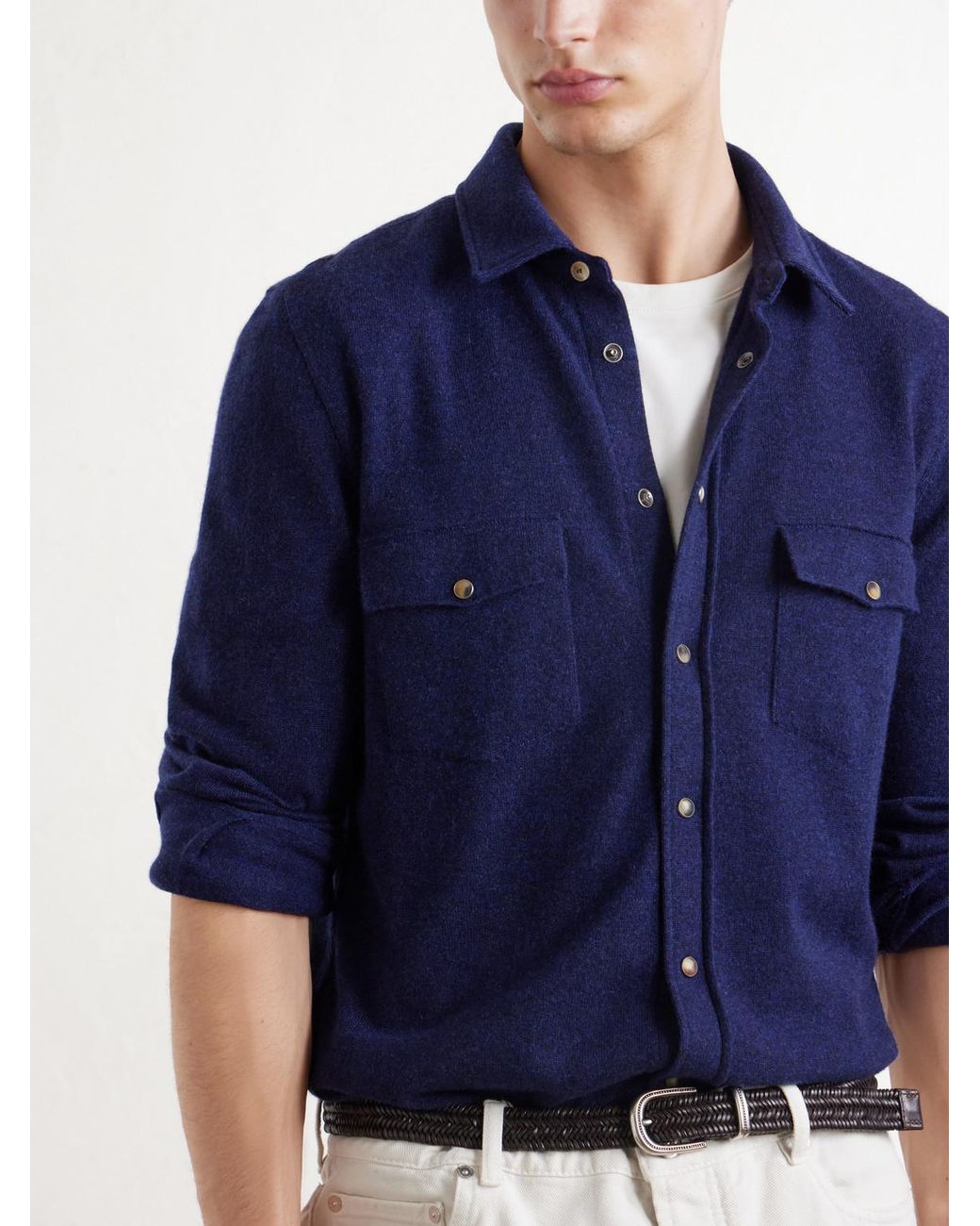 Brunello Cucinelli Blue Cashmere Shirt for men