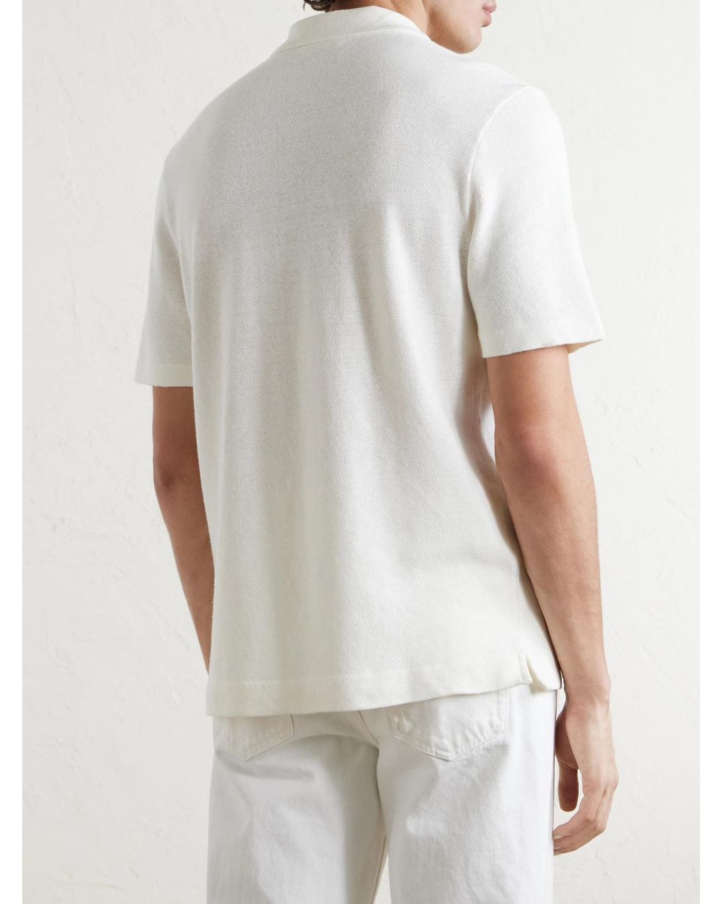 Mr P. White Organic Cotton And Linen-Blend Piqué Polo Shirt for men
