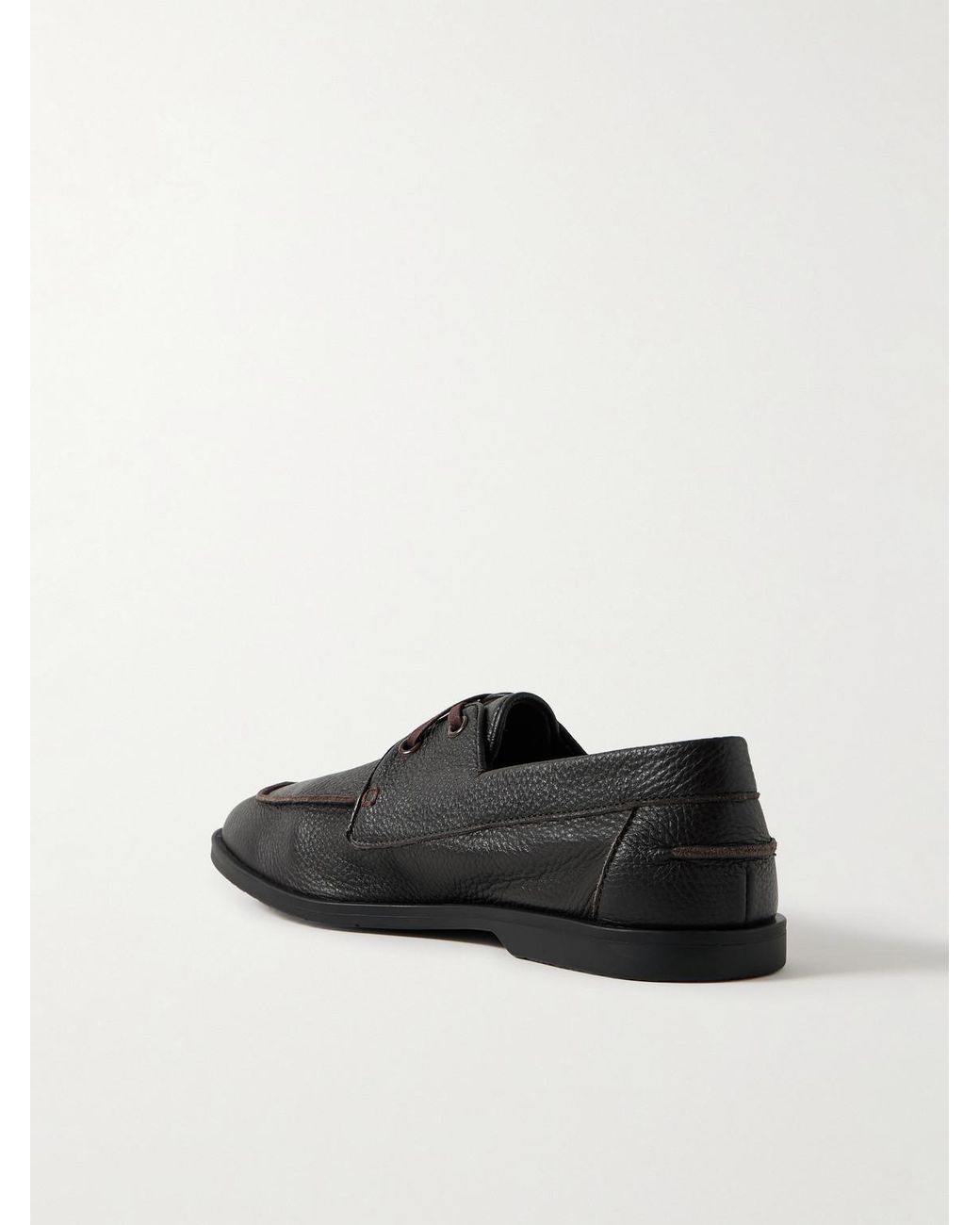 George Cleverley Black Devon Full-Grain Deerskin Boat Shoes for men