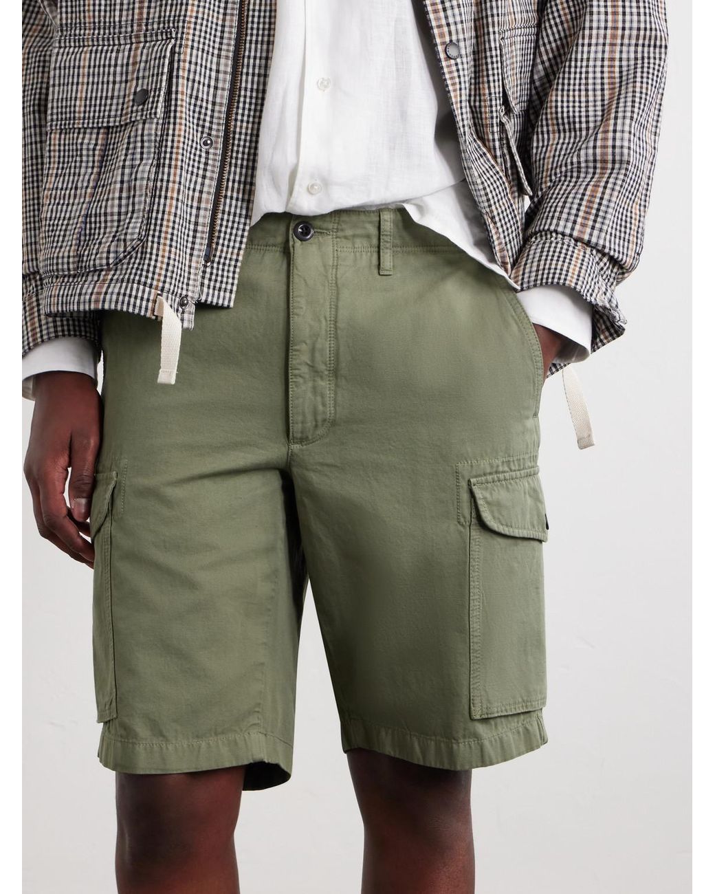 Slowear Green Incotex Straight-Leg Cotton And Linen-Blend Shorts for men