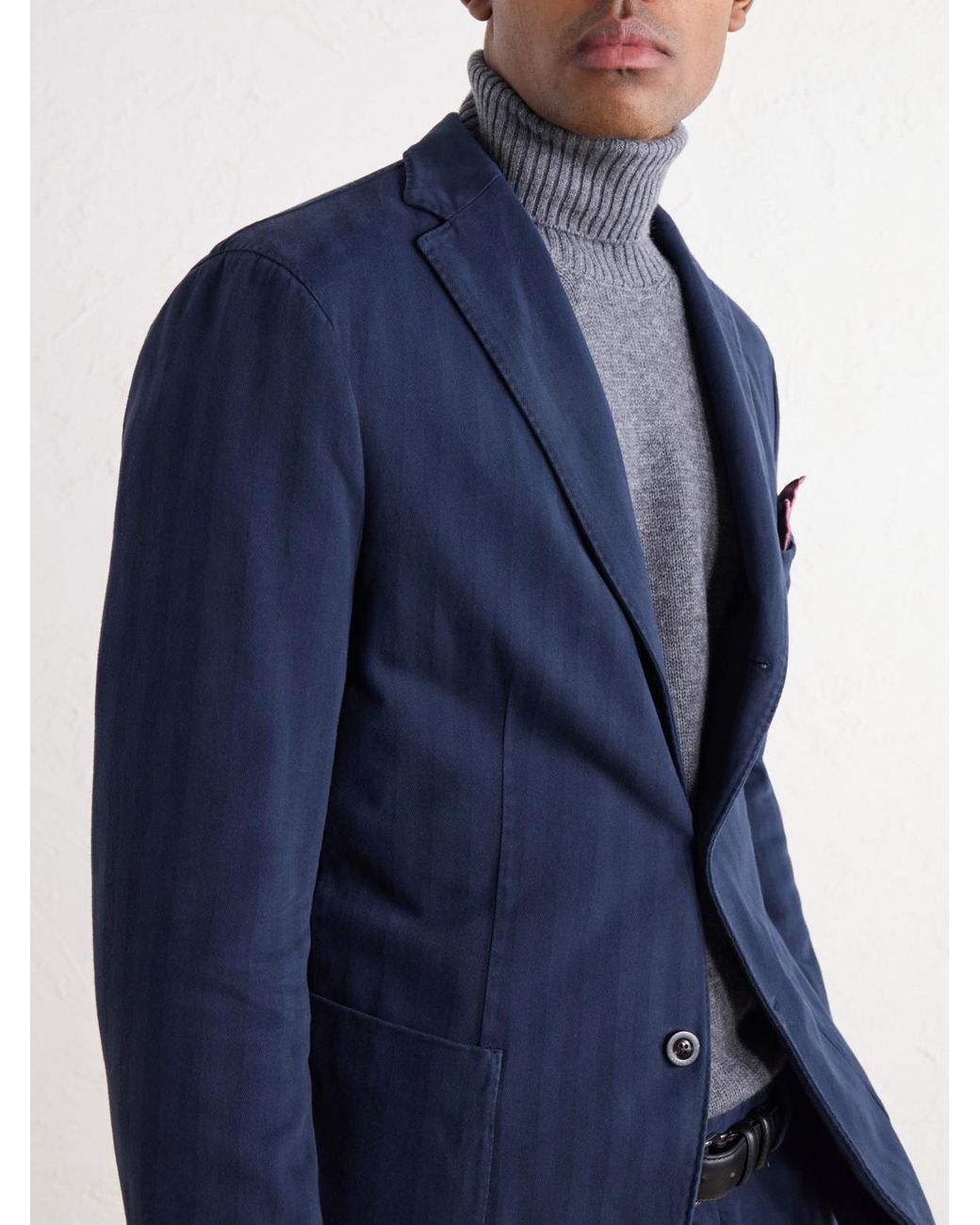 Boglioli Blue Herringbone Cotton And Cashmere-Blend Twill Suit Jacket for men