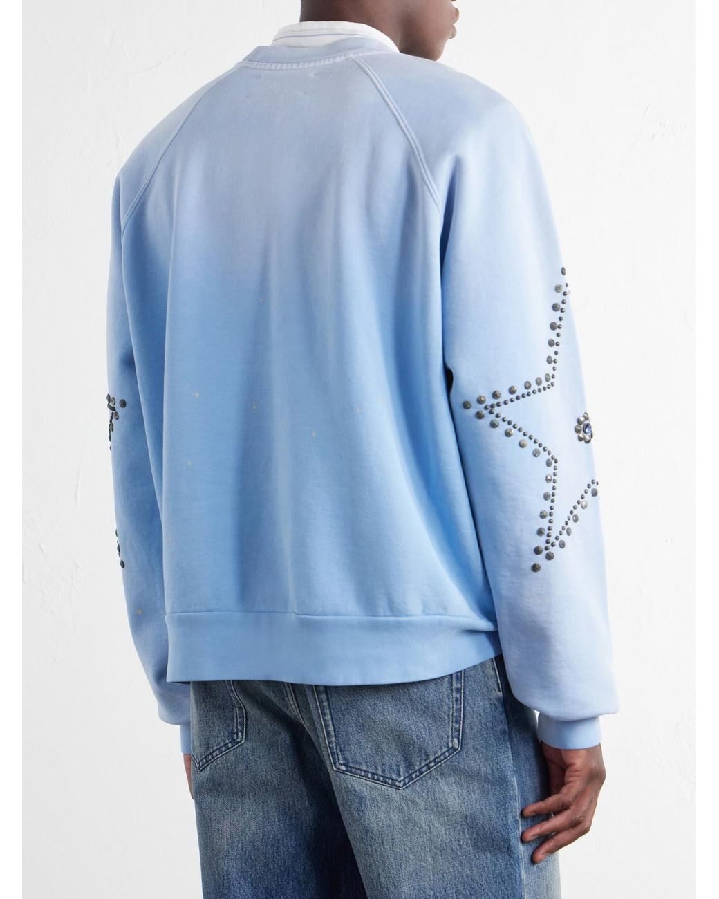 Satoshi Nakamoto Blue Star Stud-Embellished Paint-Splattered Cotton-Jersey Sweater for men