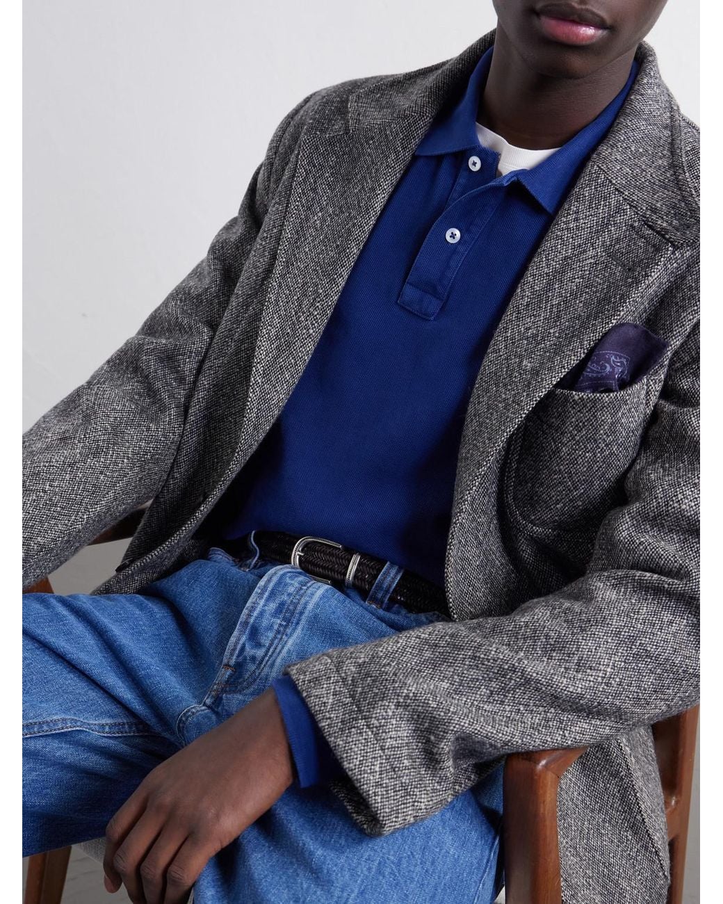 Drake's Blue Dyed Cotton-Piqué Polo Shirt for men