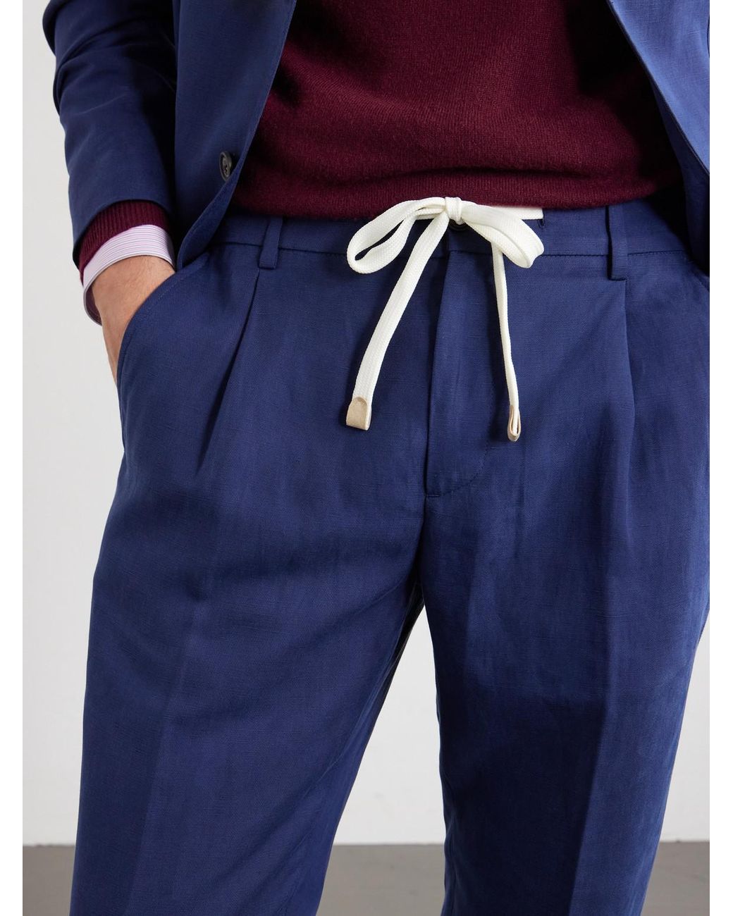 Eleventy Blue Straight-Leg Lyocell And Linen-Blend Trousers for men