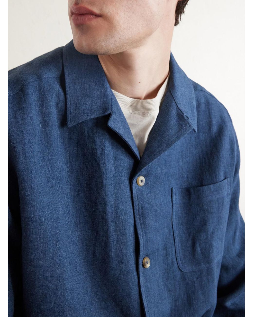 De Bonne Facture Blue Linen And Wool-Blend Jacket for men