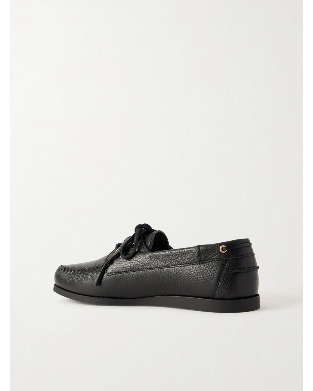VINNY'S Black Boatman Full-grain Leather Boat Shoes for men