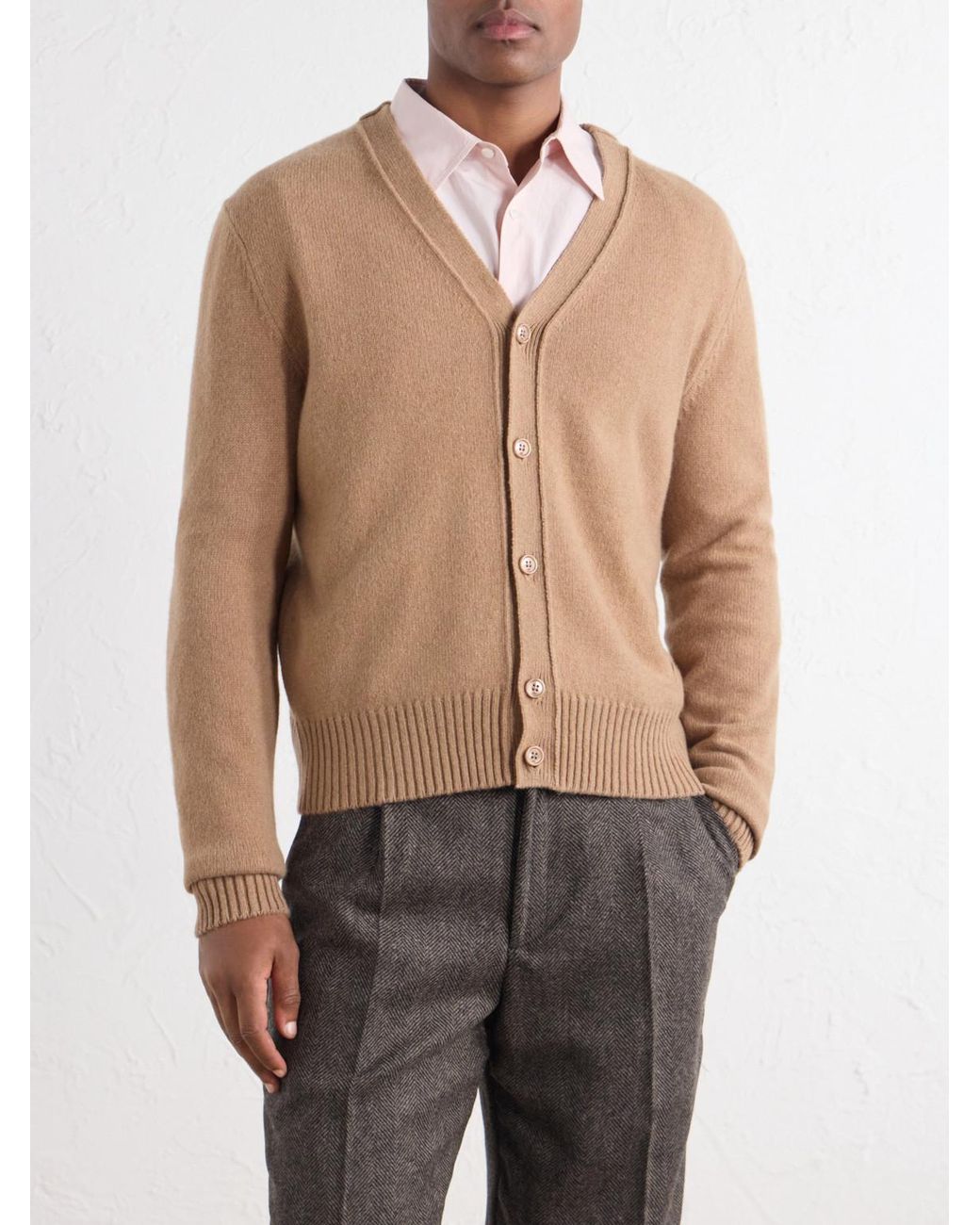 AMI Natural Logo-Embroidered Cashmere And Wool-Blend Cardigan for men