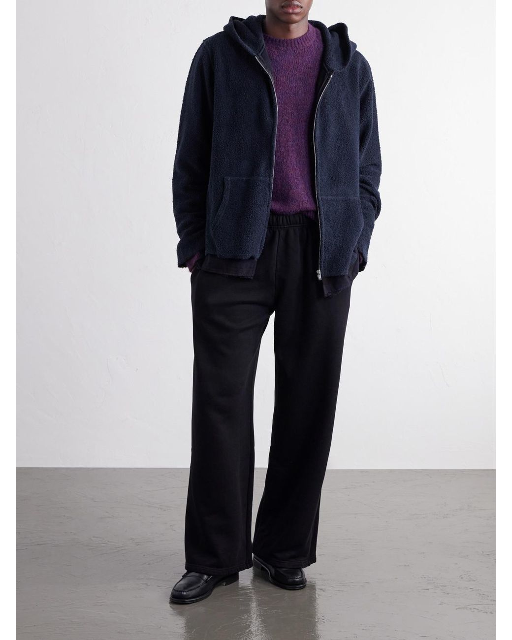 Les Tien Blue Cotton-Fleece Zip-Up Hoodie for men
