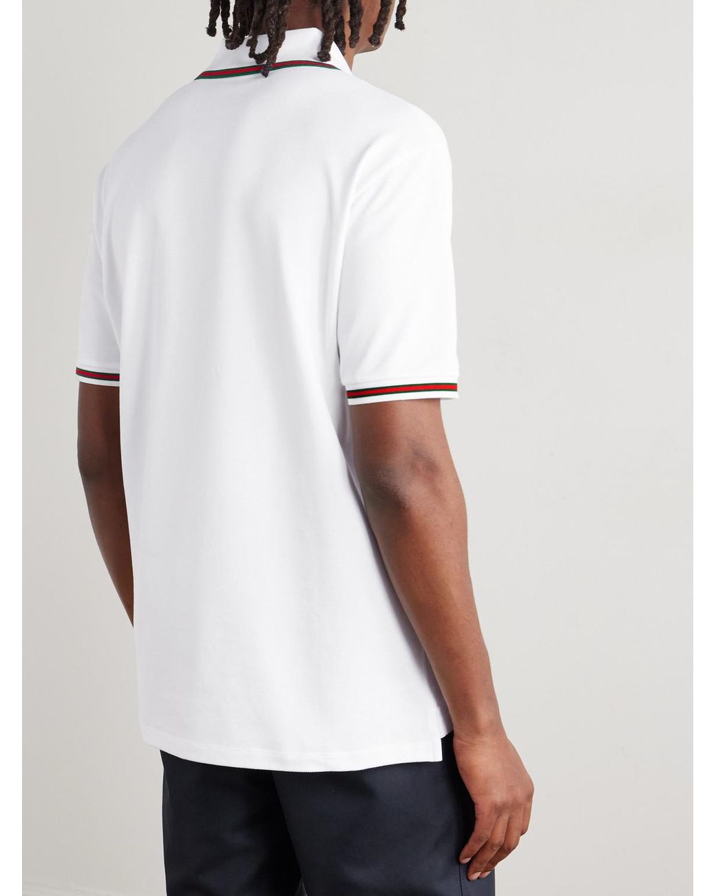Gucci White Logo-embroidered Cotton-blend Piqué Polo Shirt for men