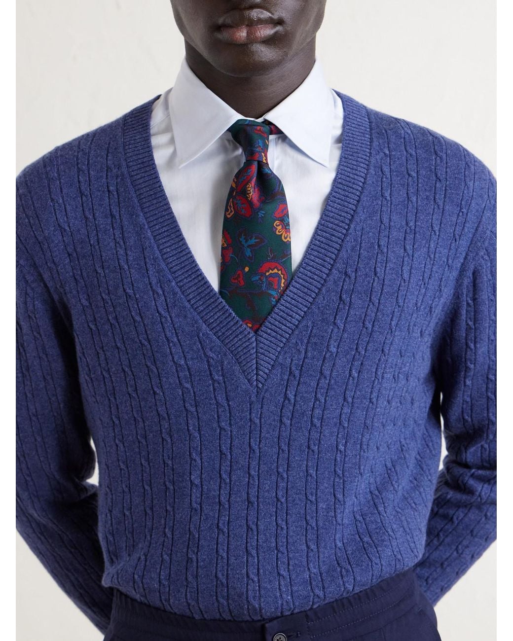 Dunhill Blue Ribbed Cashmere Sweater for men