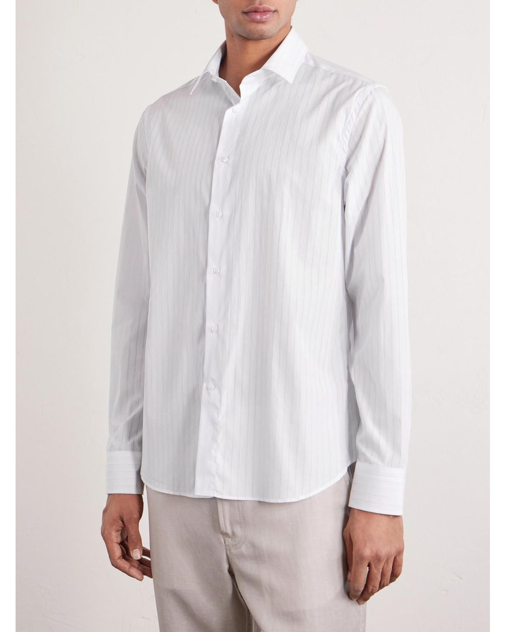 Canali White Pinstriped Cotton Shirt for men