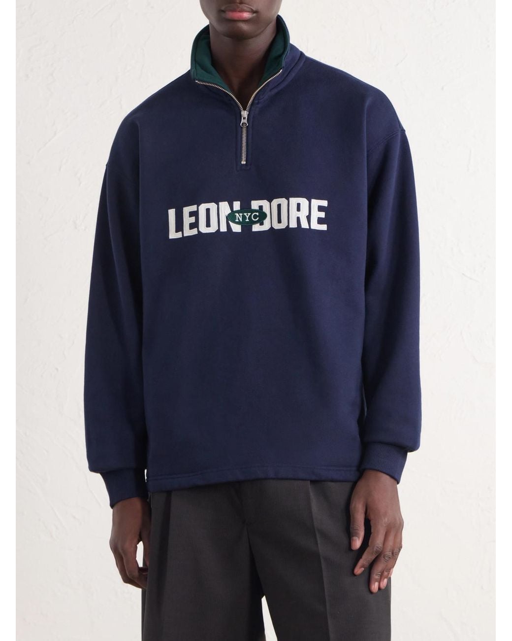 Aimé Leon Dore Blue Logo-Appliquéd Cotton Half-Zip Sweatshirt for men