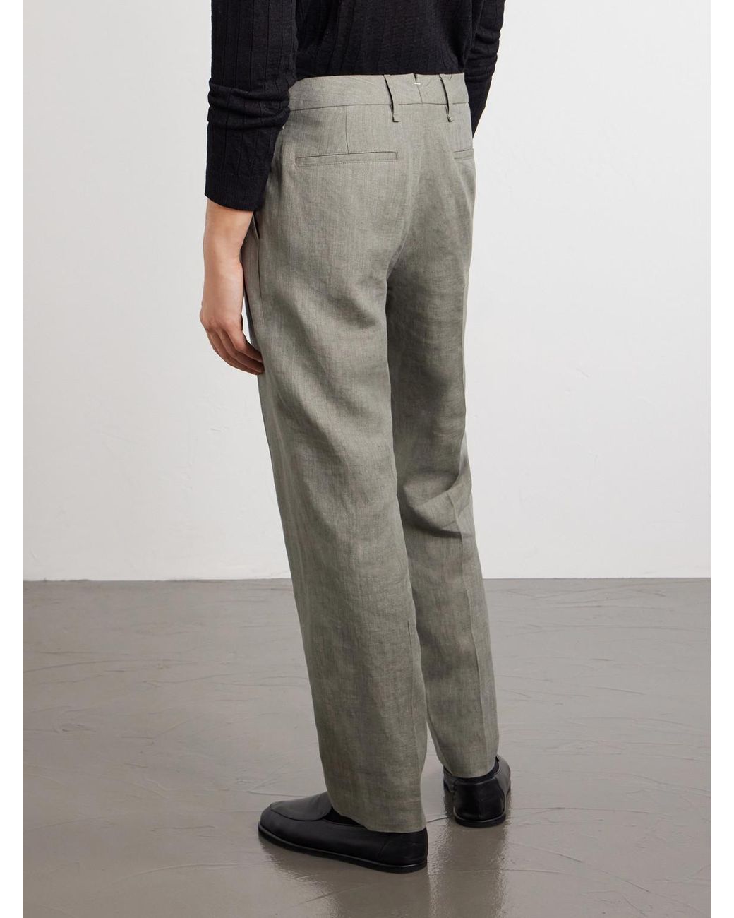 Rag & Bone Gray Evan Straight-Leg Pleated Linen Trousers for men