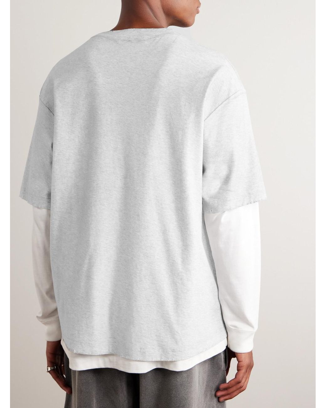 Acne White Exford Distressed Logo-Print Organic Cotton-Jersey T-Shirt for men