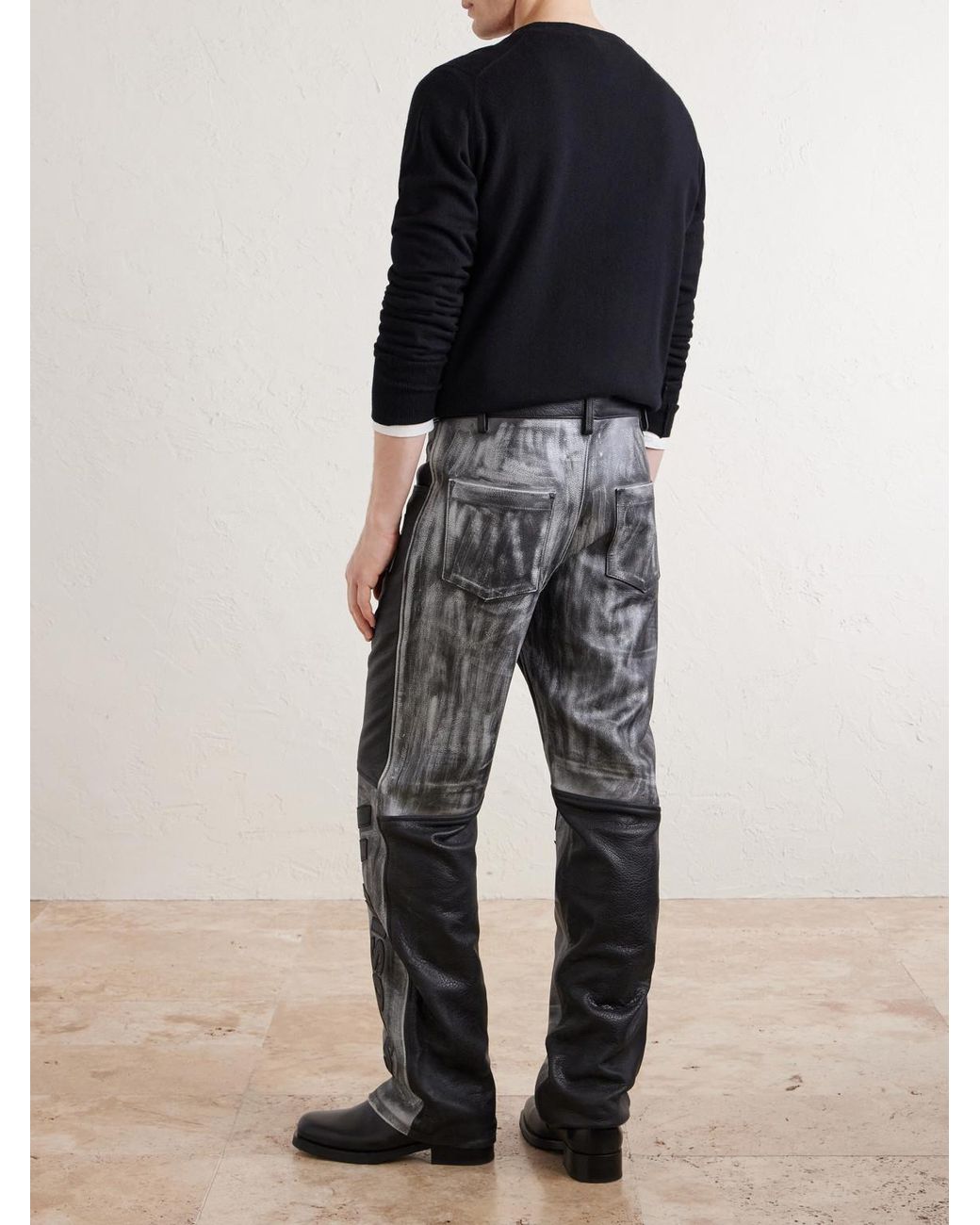 Satoshi Nakamoto Gray 2.0 Moto Appliquéd Leather Trousers for men