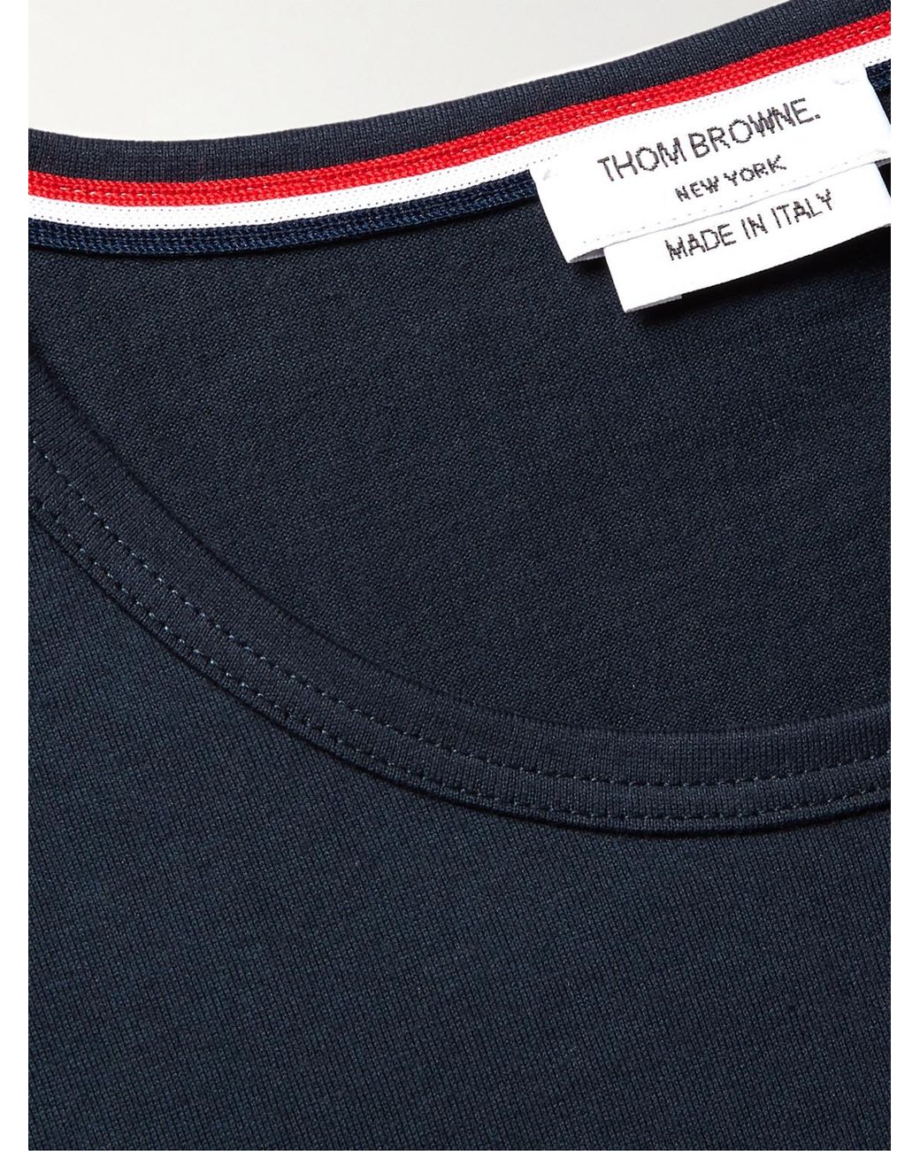 Thom Browne Blue Slim-Fit Grosgrain-Trimmed Cotton-Jersey T-Shirt for men