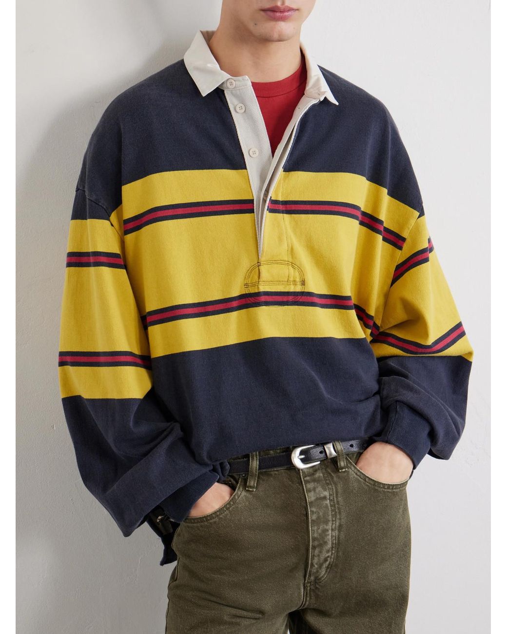 Kapital Blue Big Striped Cotton-jersey Polo Shirt for men