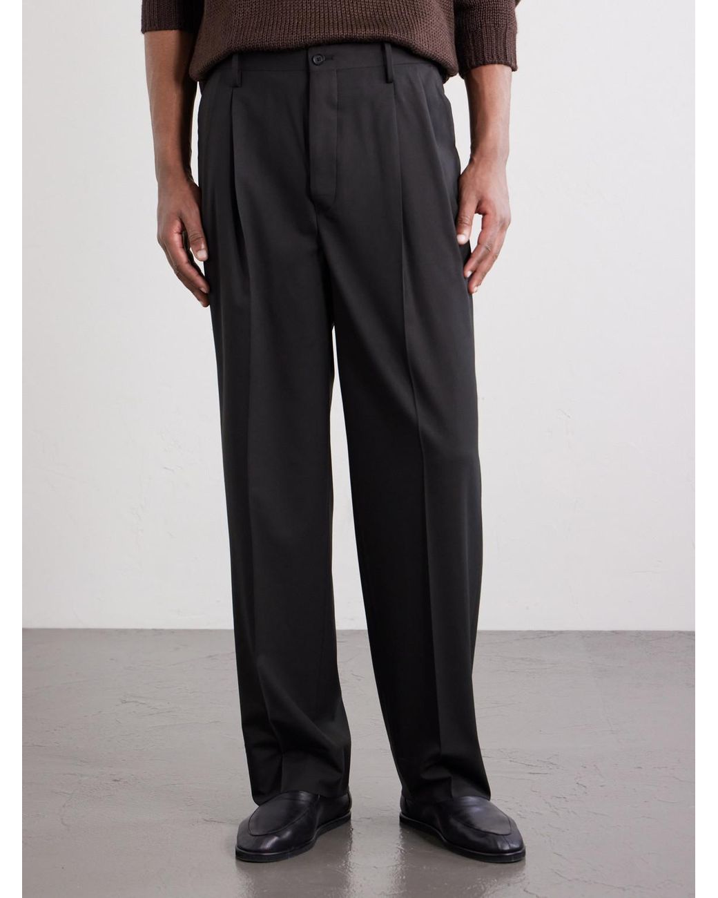 Kaptain Sunshine Black Straight-leg Pleated Wool-poplin Trousers for men