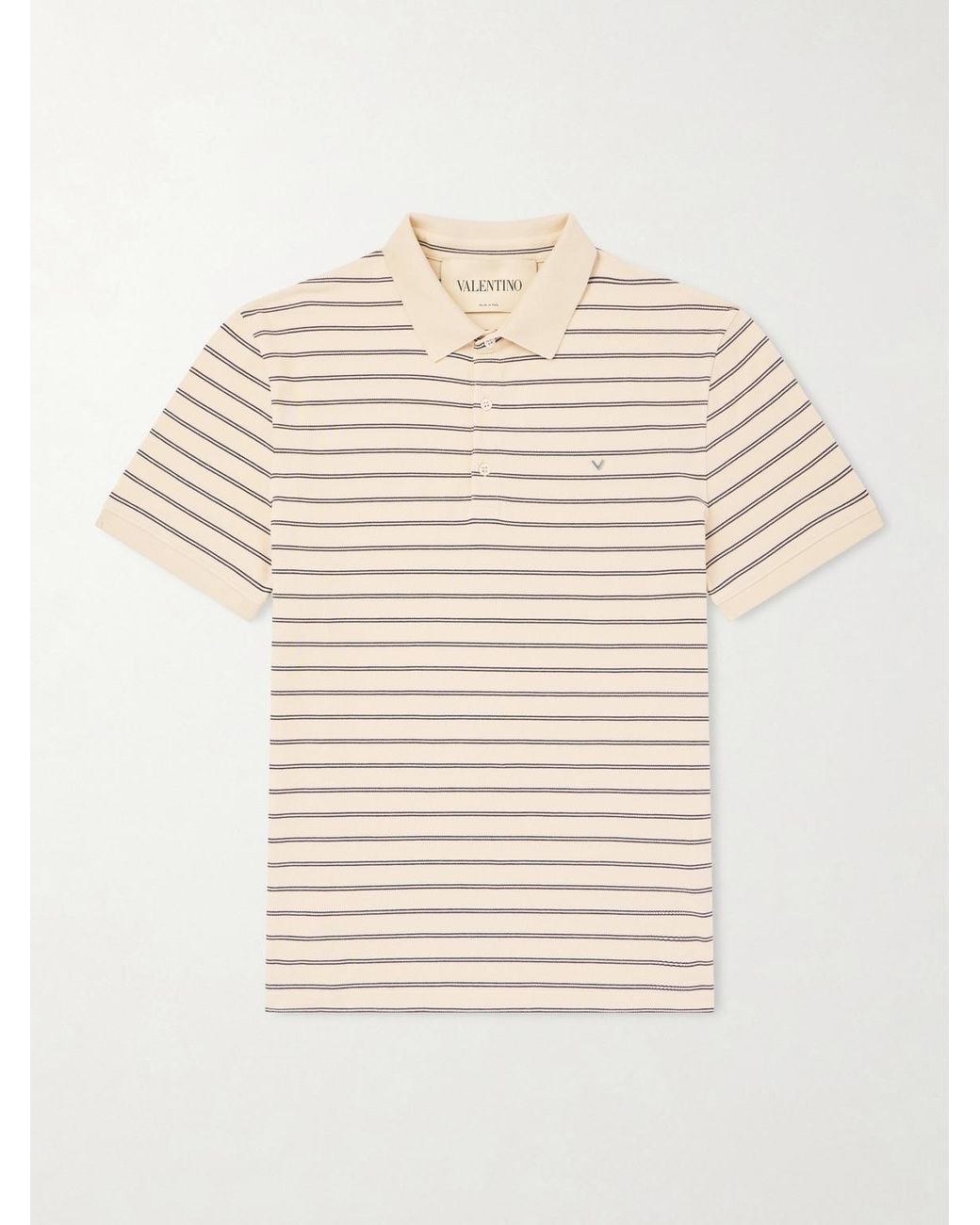Valentino Garavani Natural Vlogo Striped Cotton-Piqué Polo Shirt for men