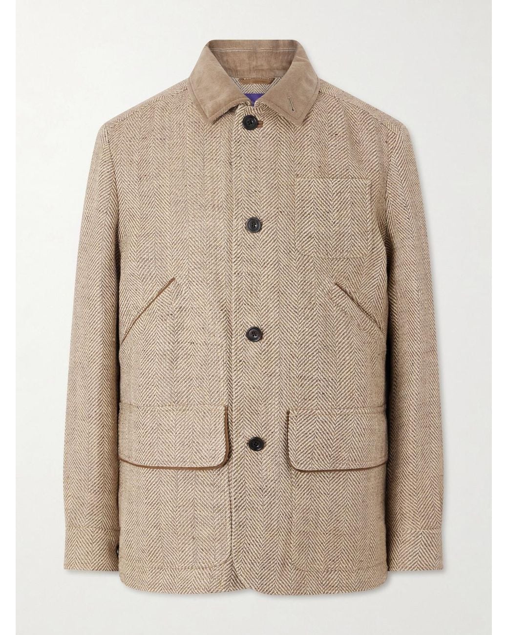 Ralph Lauren Natural Corduroy And Suede-Trimmed Herringbone Linen Field Jacket for men