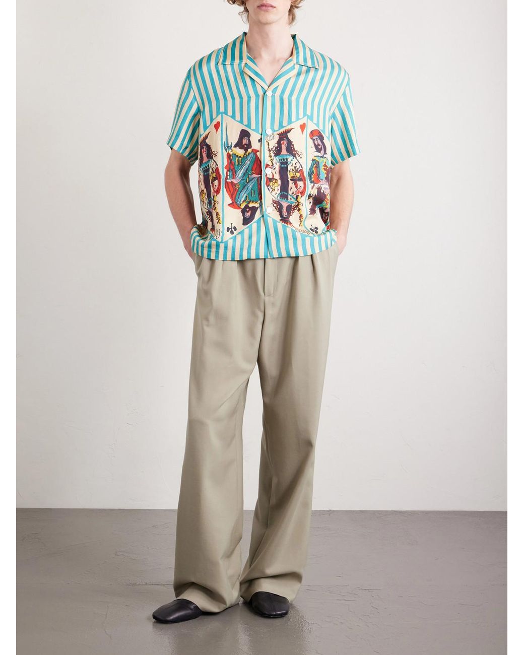 Bode Blue Royals Camp-collar Striped Printed Silk Shirt for men