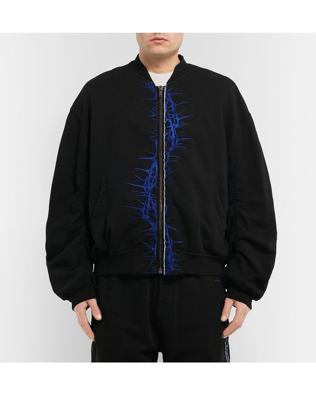 Haider Ackermann Thorn Embroidered Cotton Bomber Jacket in Black