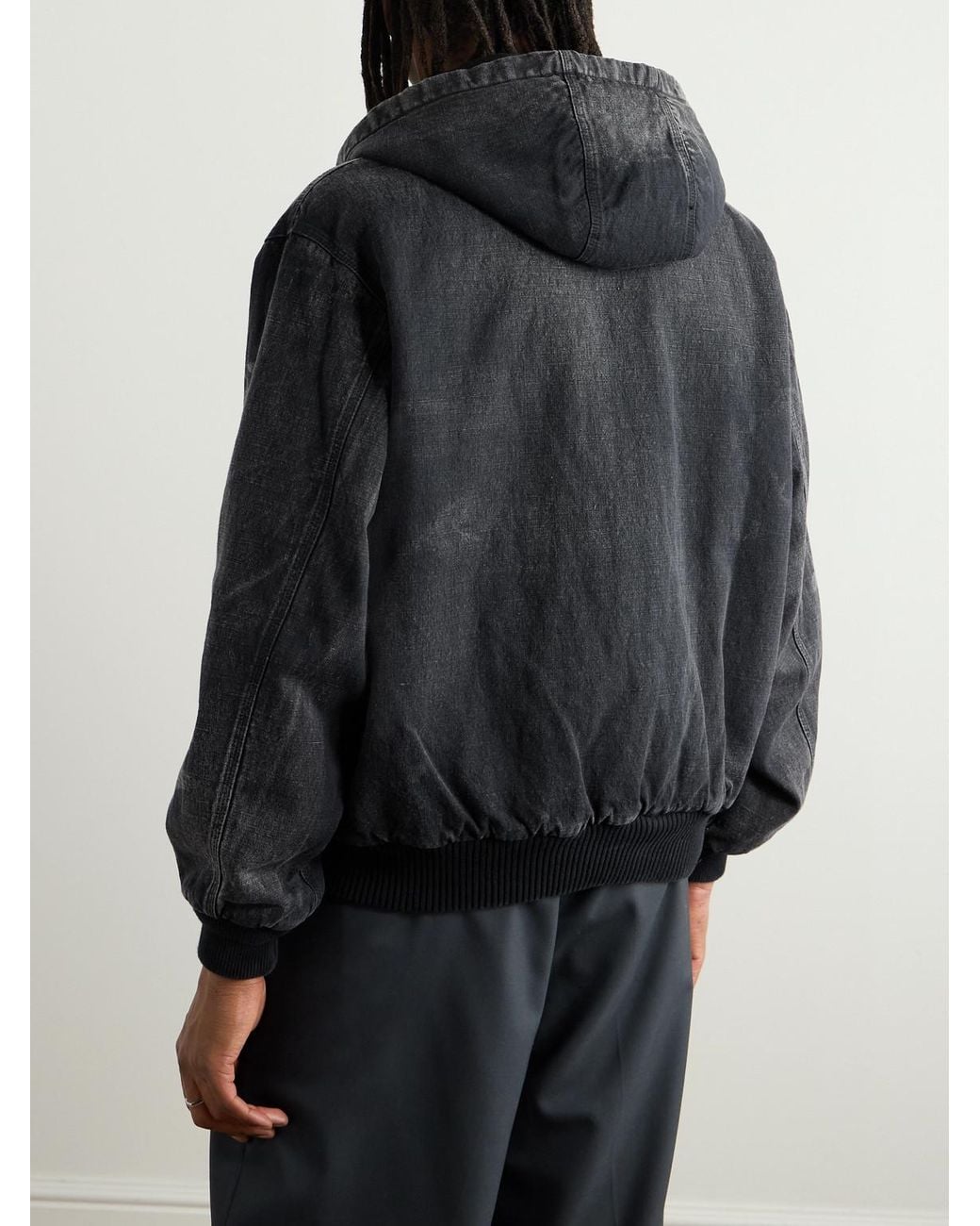 A.PRESSE Black Cotton, Hemp And Silk-Blend Canvas Hooded Jacket for men