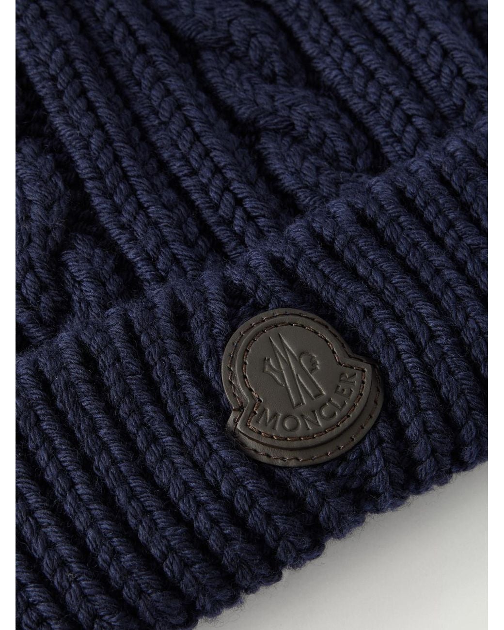 Moncler Blue Logo-Appliquéd Cable-Knit Virgin Wool Beanie for men
