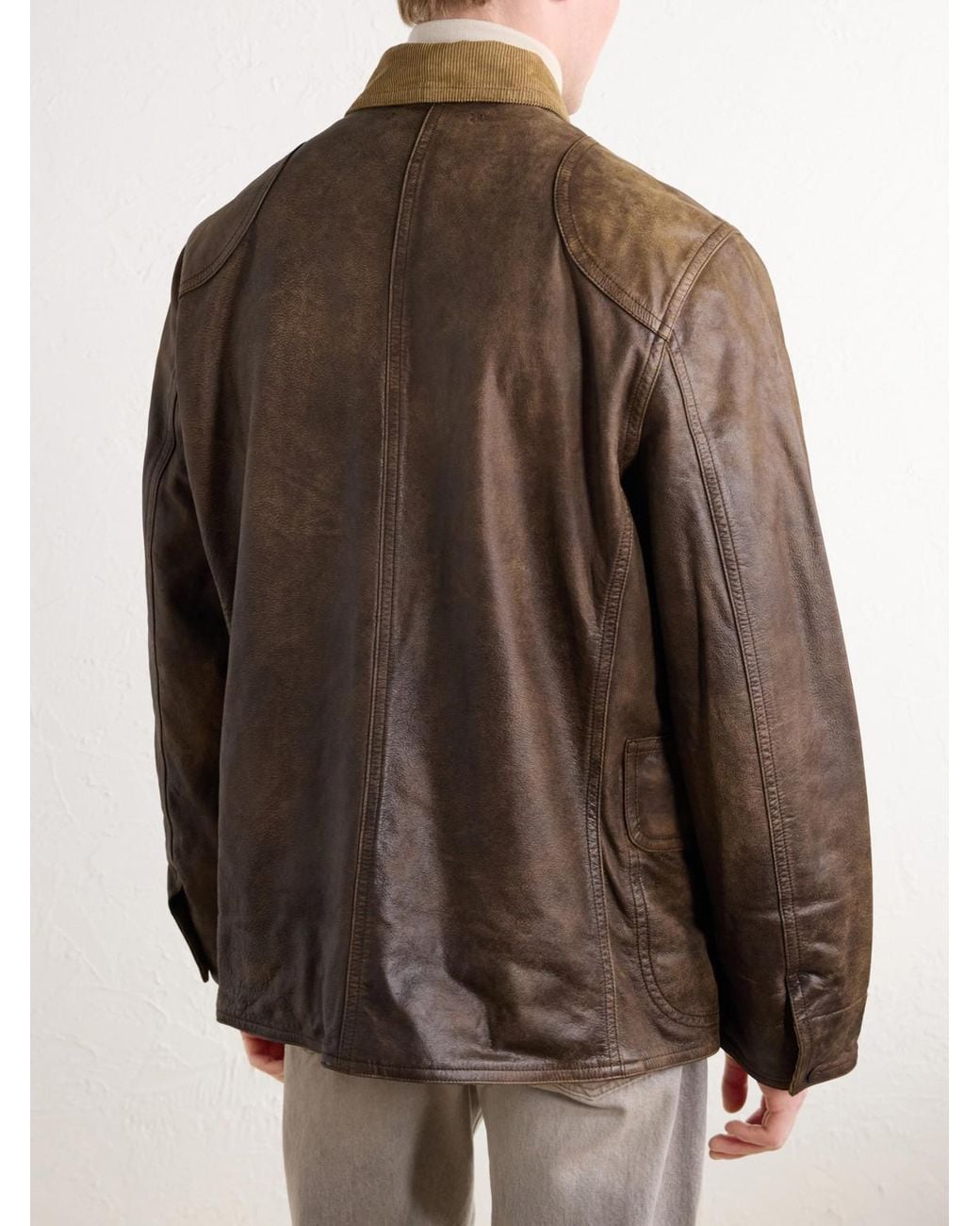 RRL Brown Corduroy-Trimmed Leather Jacket for men