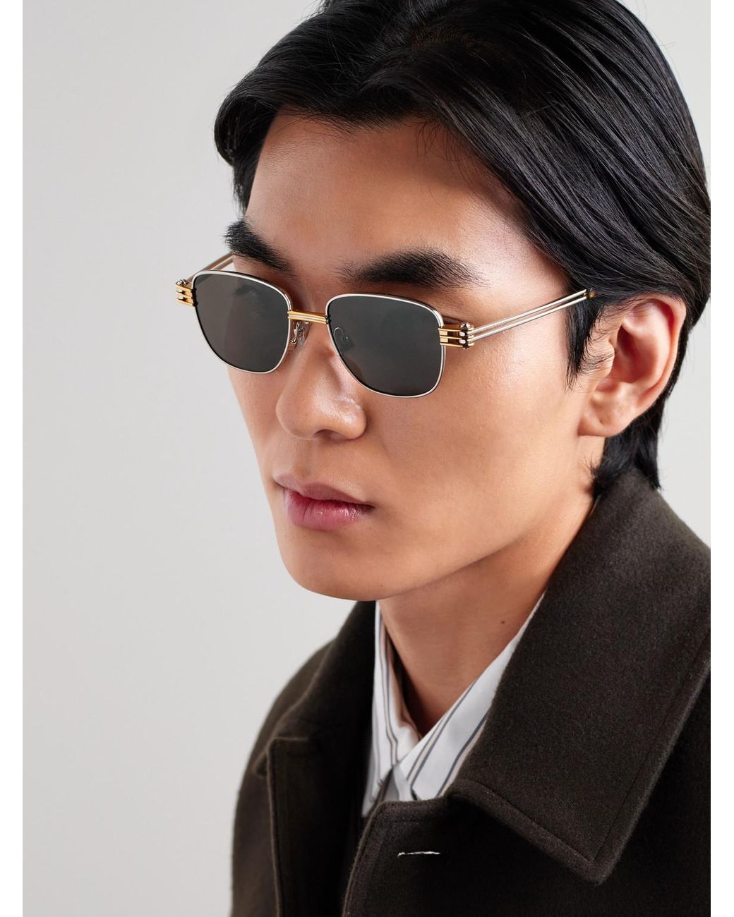 Bottega Veneta Metallic Square-Frame Two-Tone Metal And Tortoiseshell Acetate Sunglasses for men