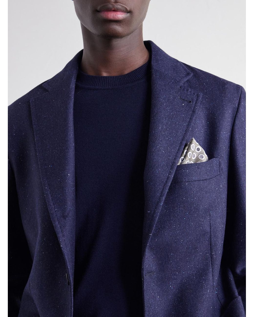 Rubinacci Blue Darted Flecked Wool-Herringbone Suit Jacket for men