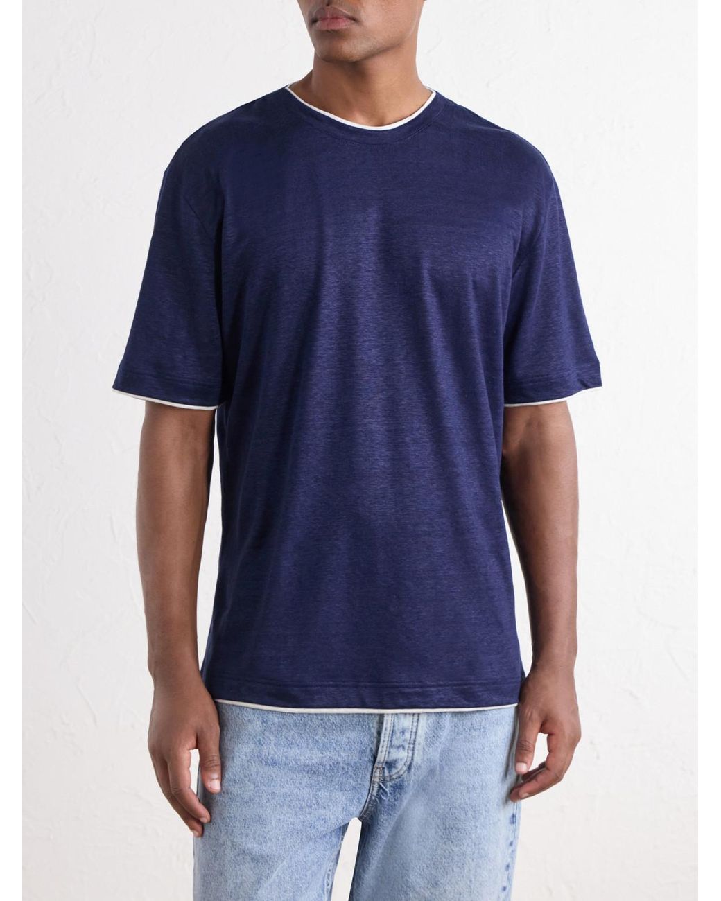 Eleventy Blue Linen T-Shirt for men