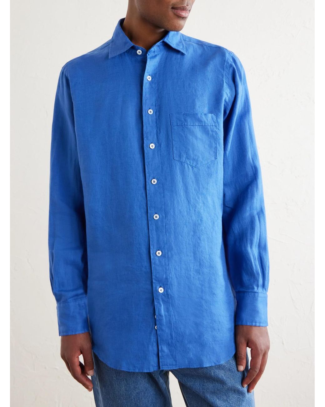 Drake's Blue Linen Shirt for men