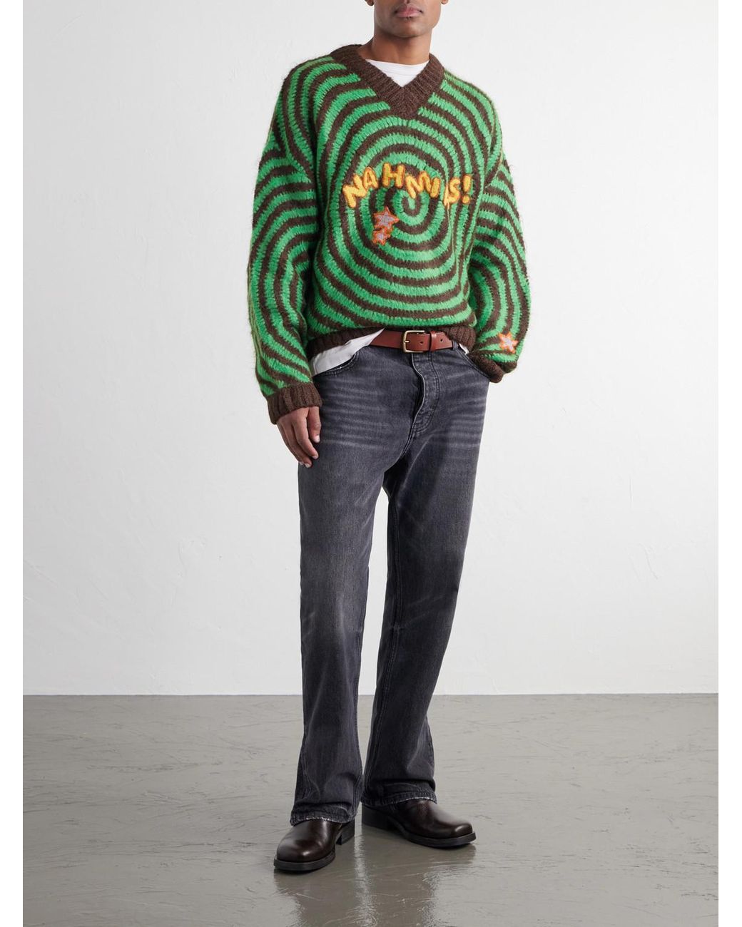 NAHMIAS Green Embroidered Alpaca-Blend Crochet Sweater for men