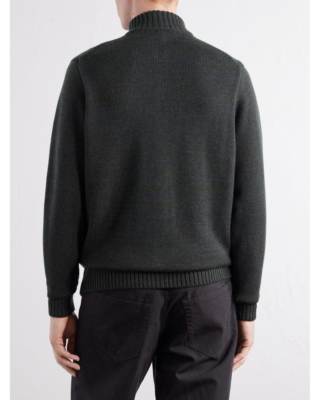 Inis Meáin Green Wool And Linen-Blend Zip-Up Cardigan for men