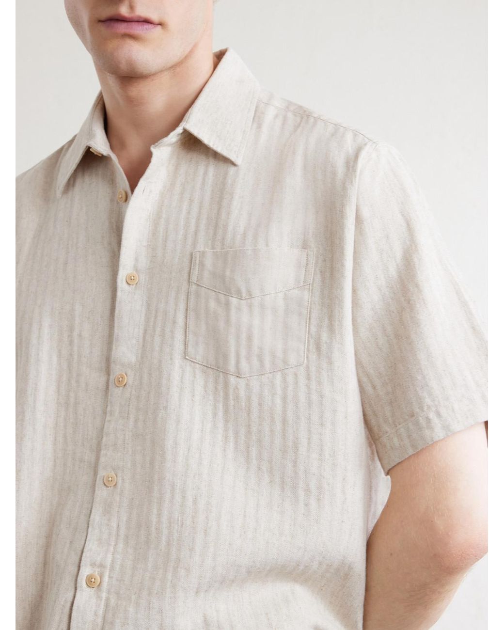 Oliver Spencer White Palermo Striped Cotton And Linen-Blend Shirt for men