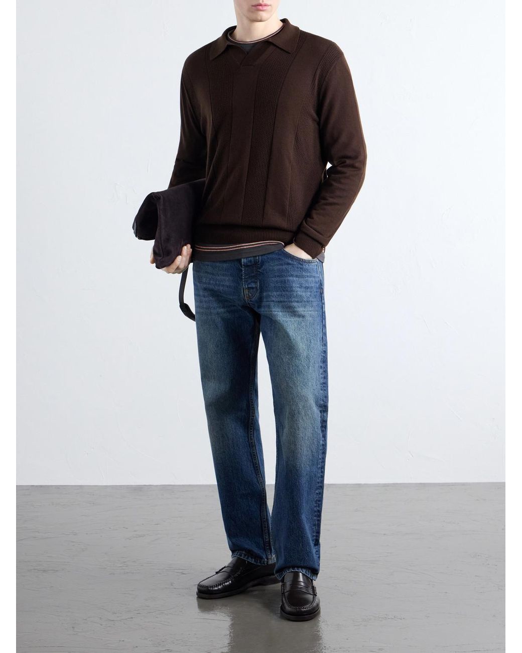 Altea Brown Virgin Wool Polo Sweater for men